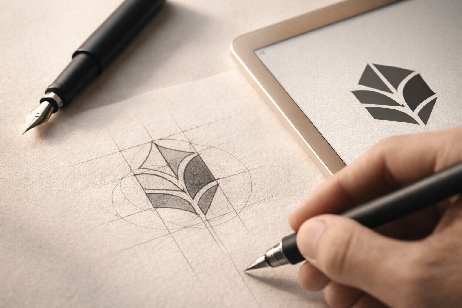 Abstract painting with bold brushstrokes in blue, brown, white, and green hues in a wooden frame on a light gray wall.